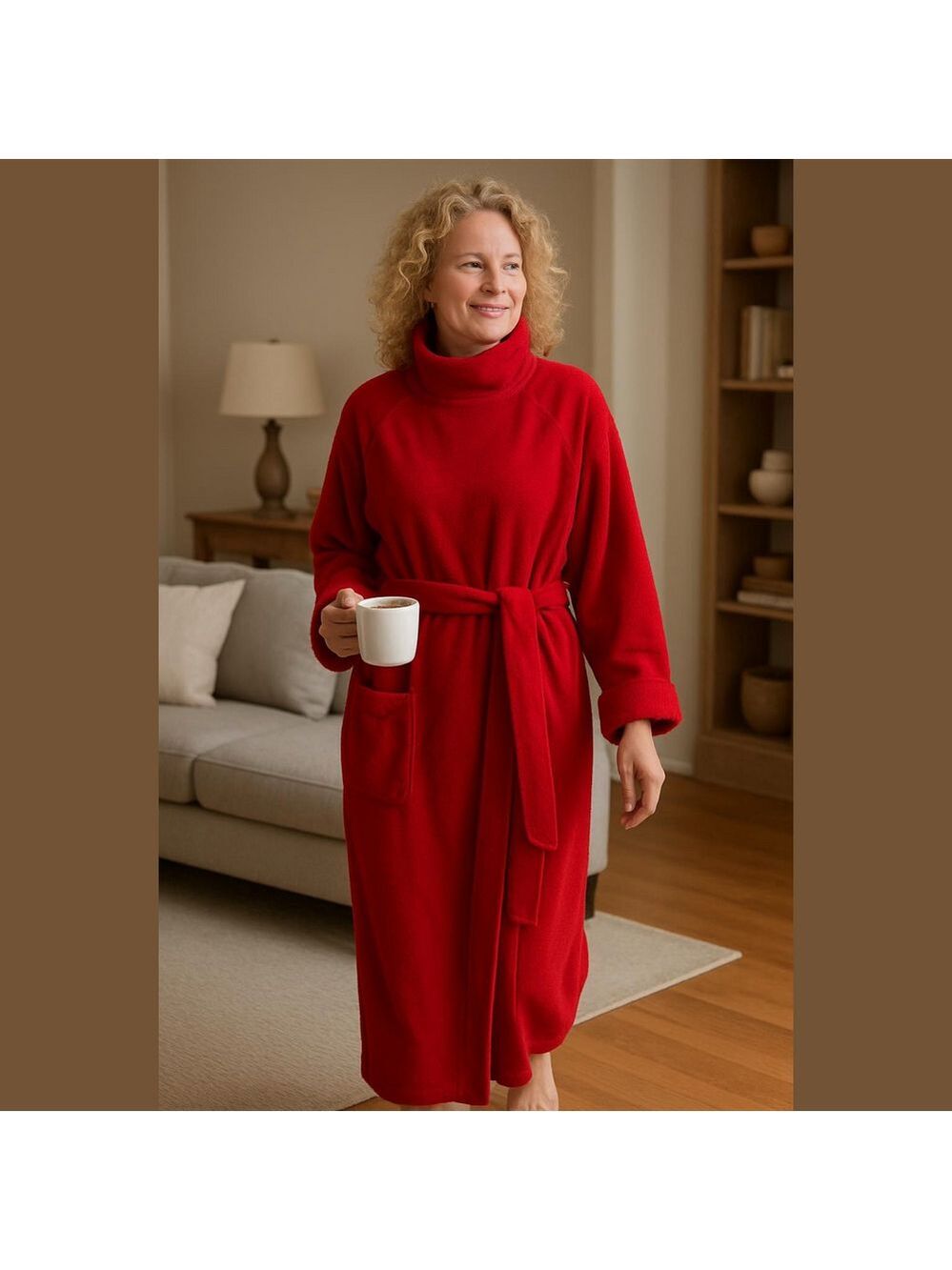 70s VANITY FAIR RED HIGH COLOR MAXI ROBE W ONE POCKET & SASH LOUNGEWEAR SZ S